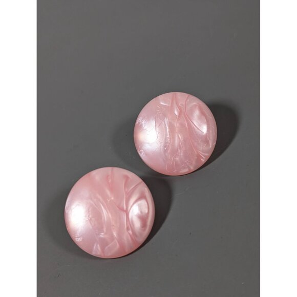 Vintage Pink Swirl Lucite Round Dome Pierced Earrings - Picture 3 of 8
